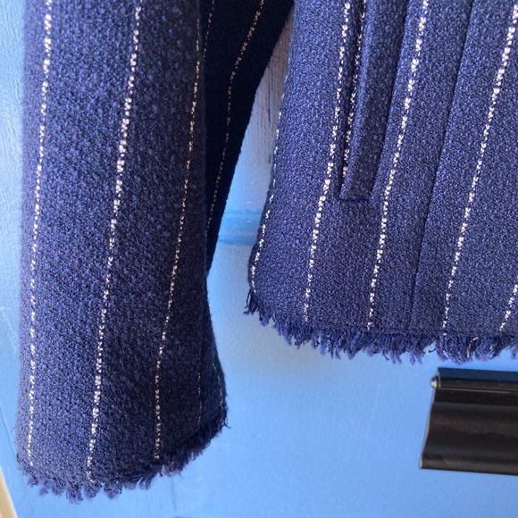 Banana Republic Blue Pinstripe Blazer, Fringe Hems - Picture 4 of 9